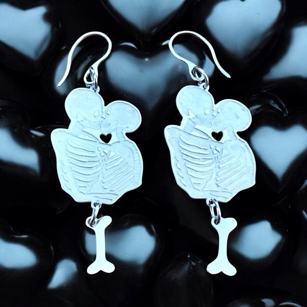 🆕 Lovers and Bones Laser Etched Earrings  Stainless Steel